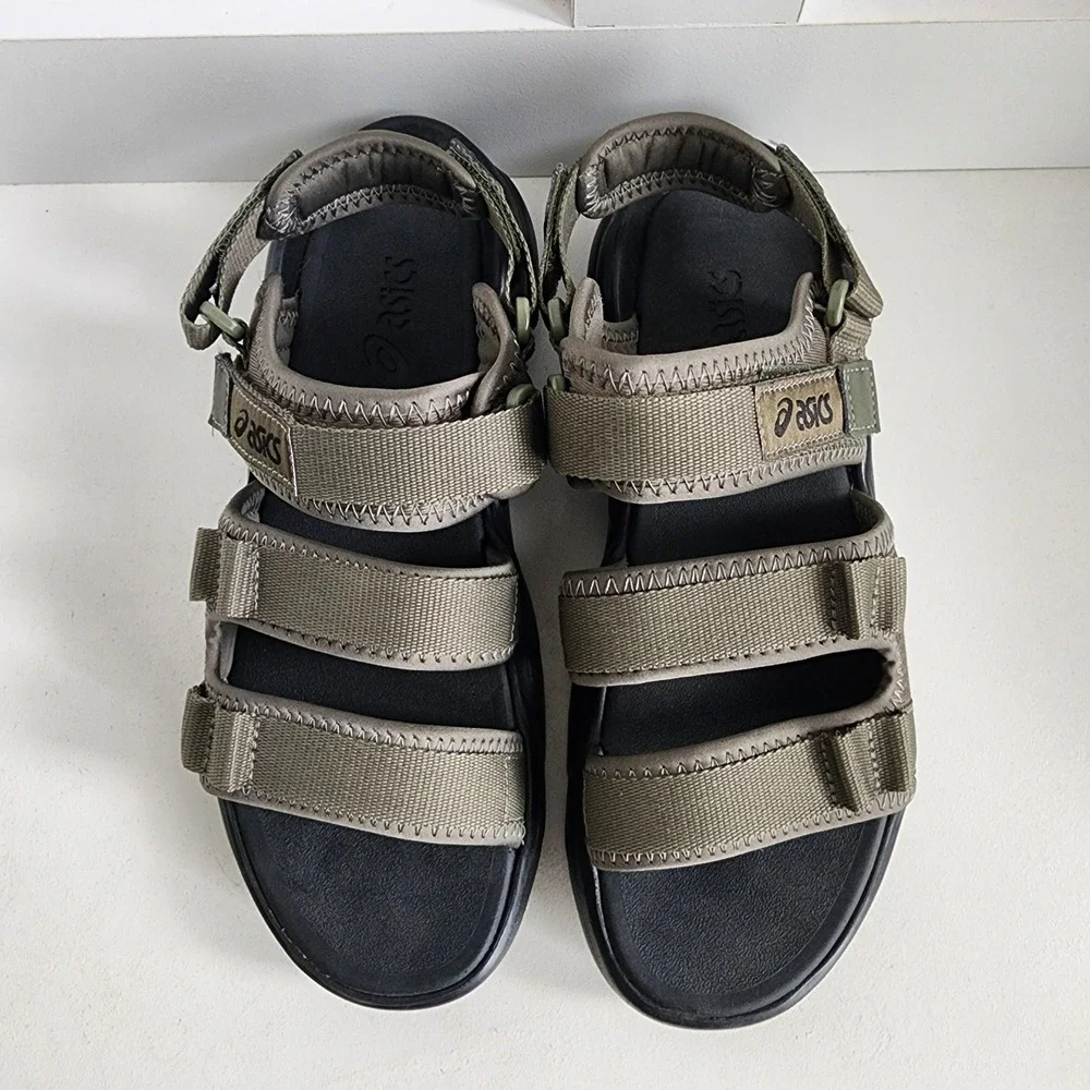 *Asics Gel Bondal Mens 9/ Womens 10.5 Mantle Green Black Strappy Utility Sandals